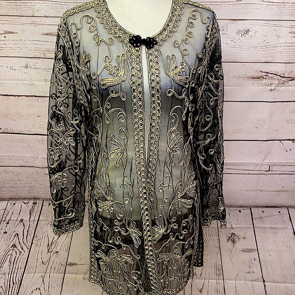 Sophie Chang Kimono Black Embroidered Gold